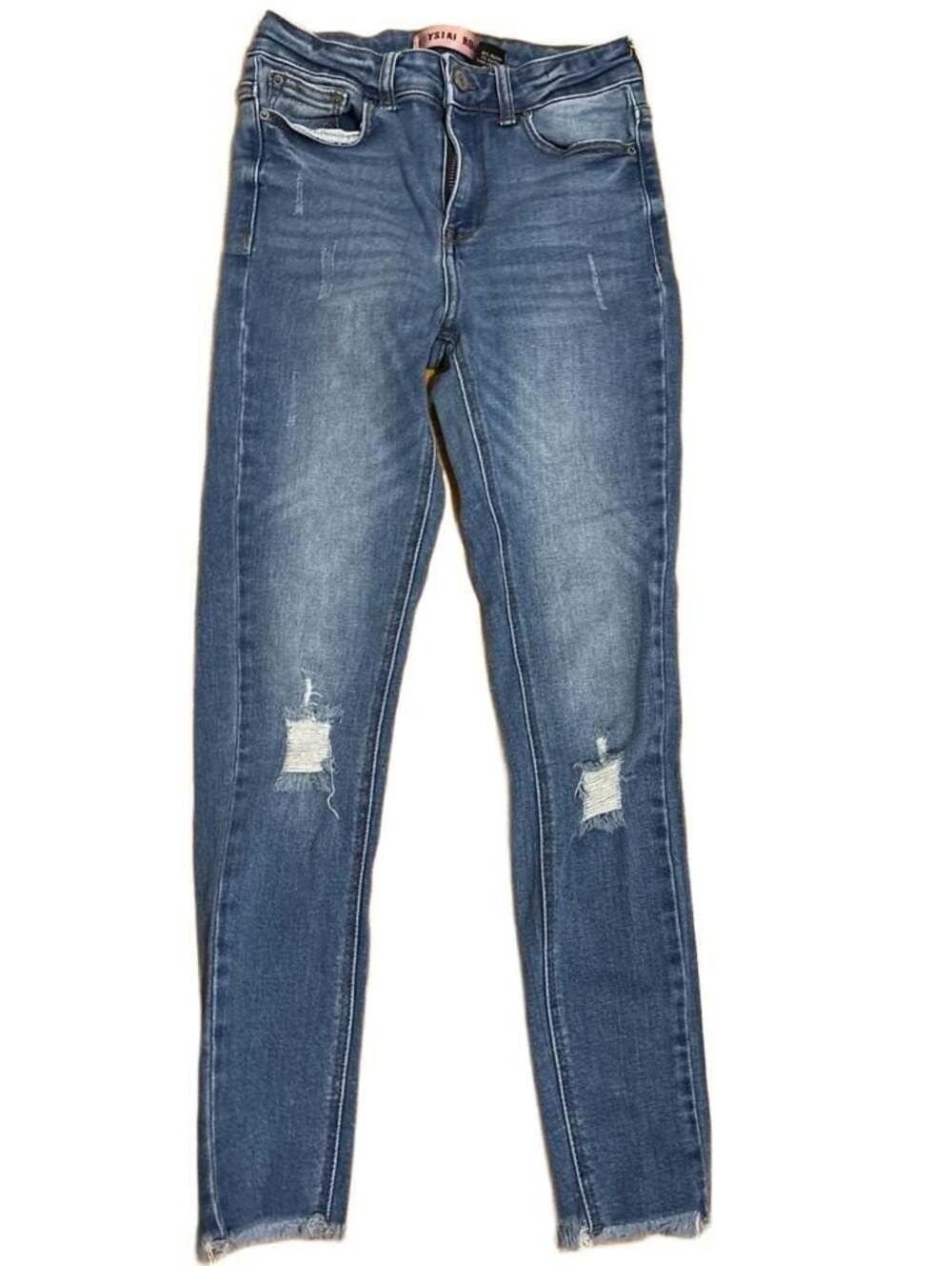 Crystal Rock Women's Medium Wash Distressed Frayed Skinny Denim Jeans Size 7